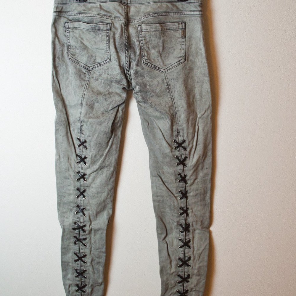 MNG Jeans Dark Green Wash Denim Pants with Lace Up Back Size 10